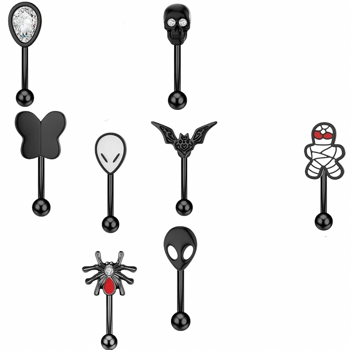 Spooky Black Halloween Eyebrow Piercing Set Stainless Steel