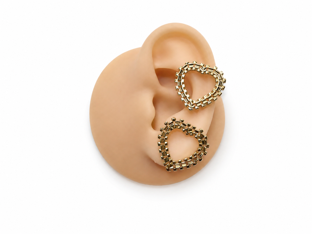 18K Gold Statement Open Heart Earrings