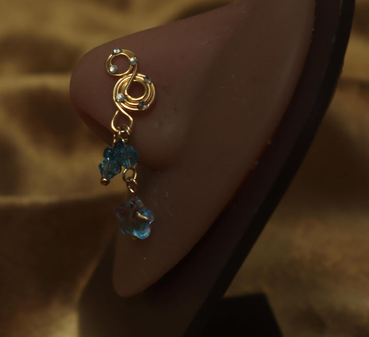 Two Swirl Top Wire with Dangle Blue and Dangle Star Charm