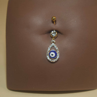 Steel Oval Evil Eye Navel Belly Button Ring