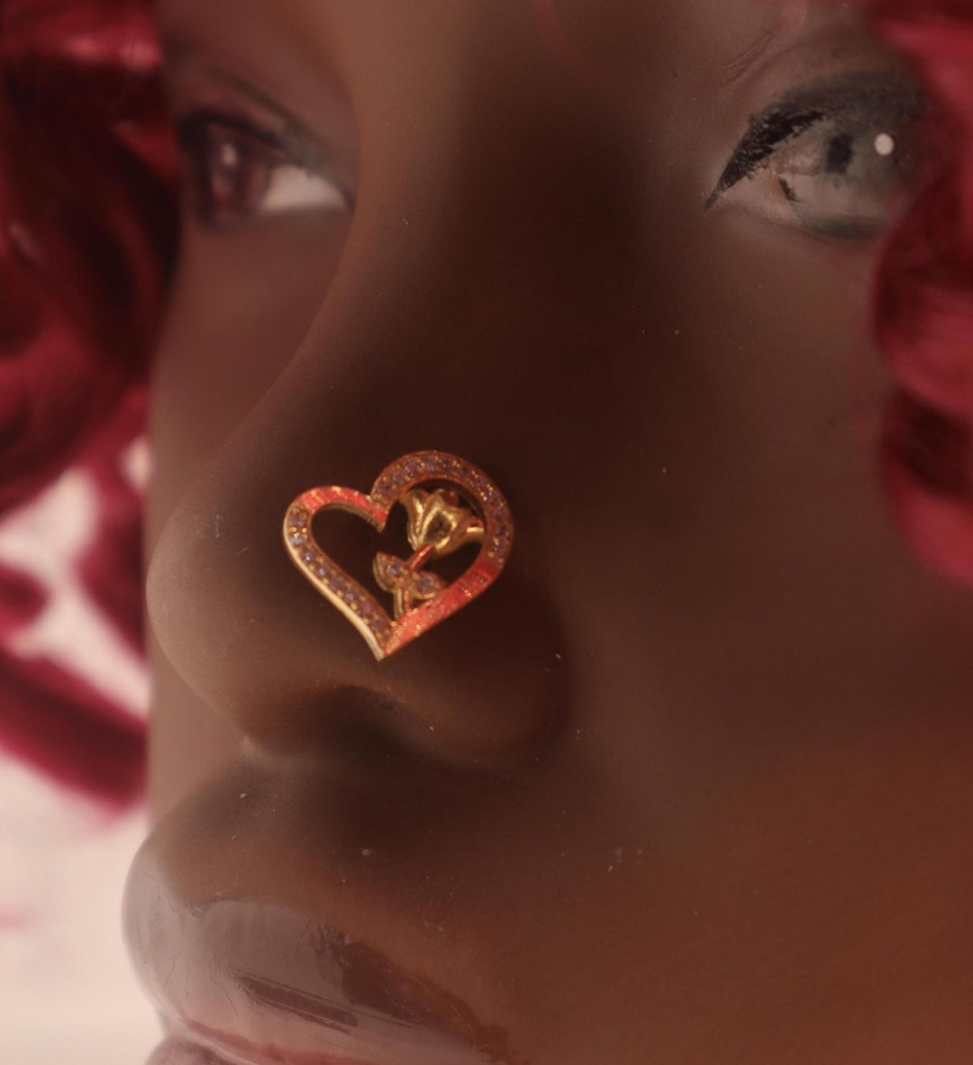 CZ Rose Middle  Heart Shape Nose Stud Ring Piercing
