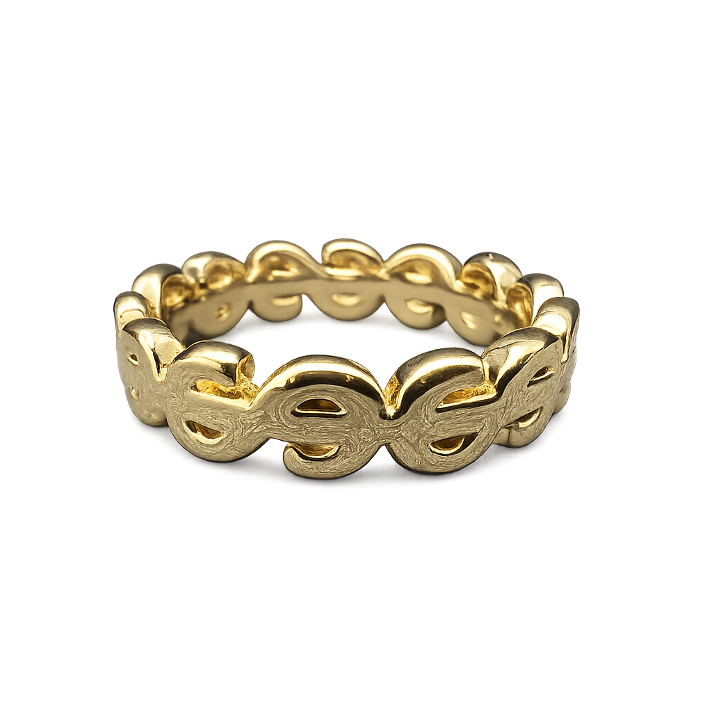 18K Gold Cash Money Symbol Wrap Band Ring