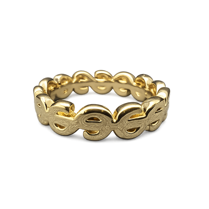 18K Gold Cash Money Symbol Wrap Band Ring
