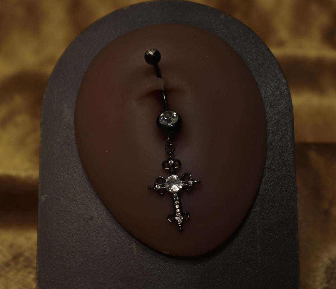 Edgy Goth Cross Belly Button Ring