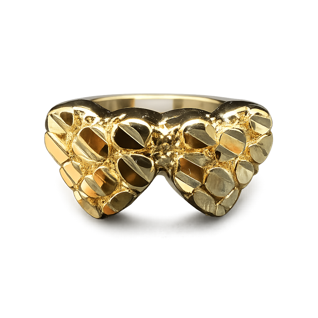 18K Gold Nugget Double Heart Ring