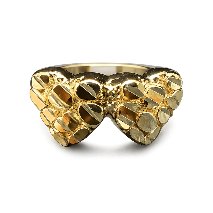18K Gold Nugget Double Heart Ring