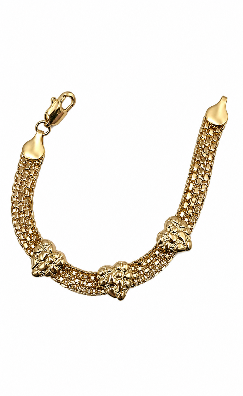 18K Gold Textured Heart Nugget Bracelet