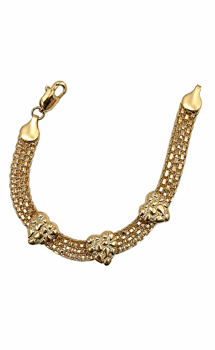 18K Gold Textured Heart Nugget Bracelet