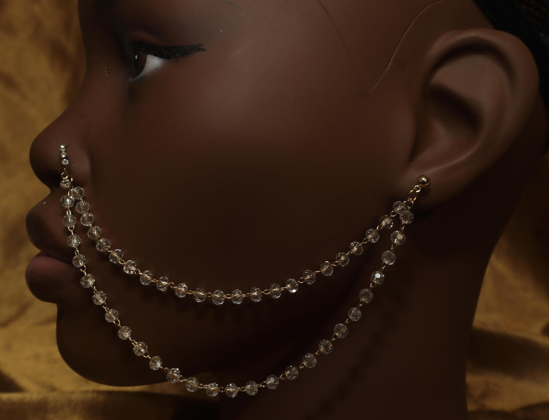 Chain Bead Dangle Gem Nose Stud Earring