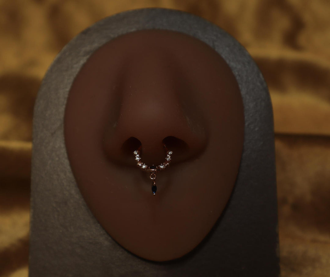 Blue Gem Orb and Star Dangle Septum Nose Ring