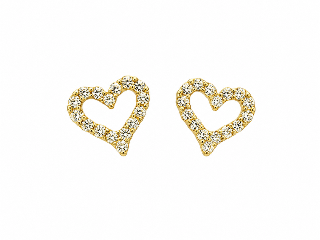18K Gold Open Heart CZ Earrings