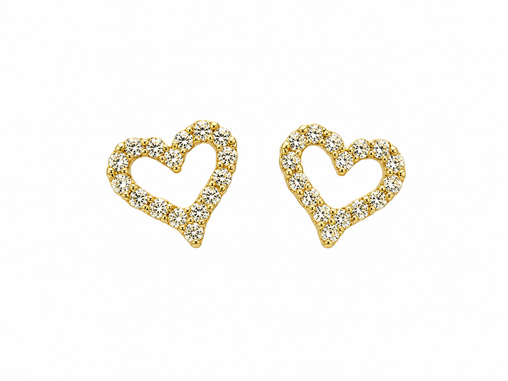 18K Gold Open Heart CZ Earrings
