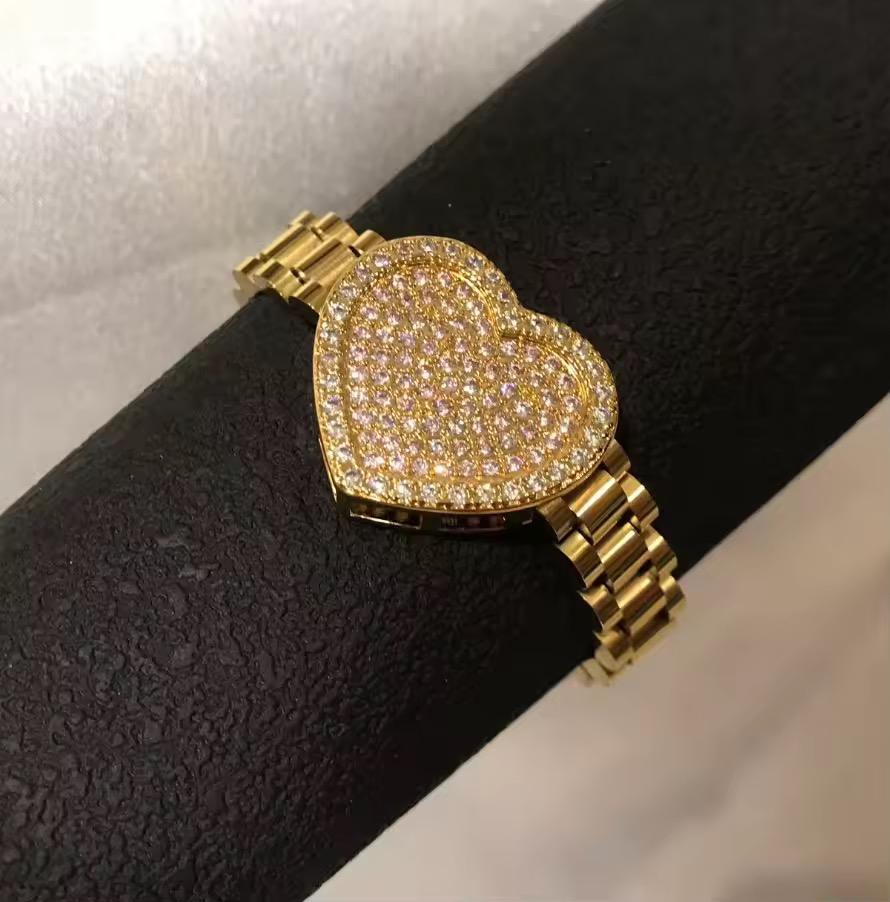Rollie Style Big Iced Out Heart Bracelet