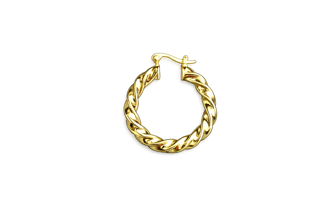 18K Gold Swirl Bamboo Hoop Earrings