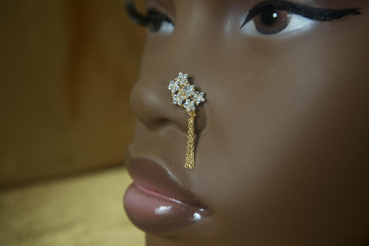 Dangle Chain Six Star Gem Nose Stud Piercing Jewelry