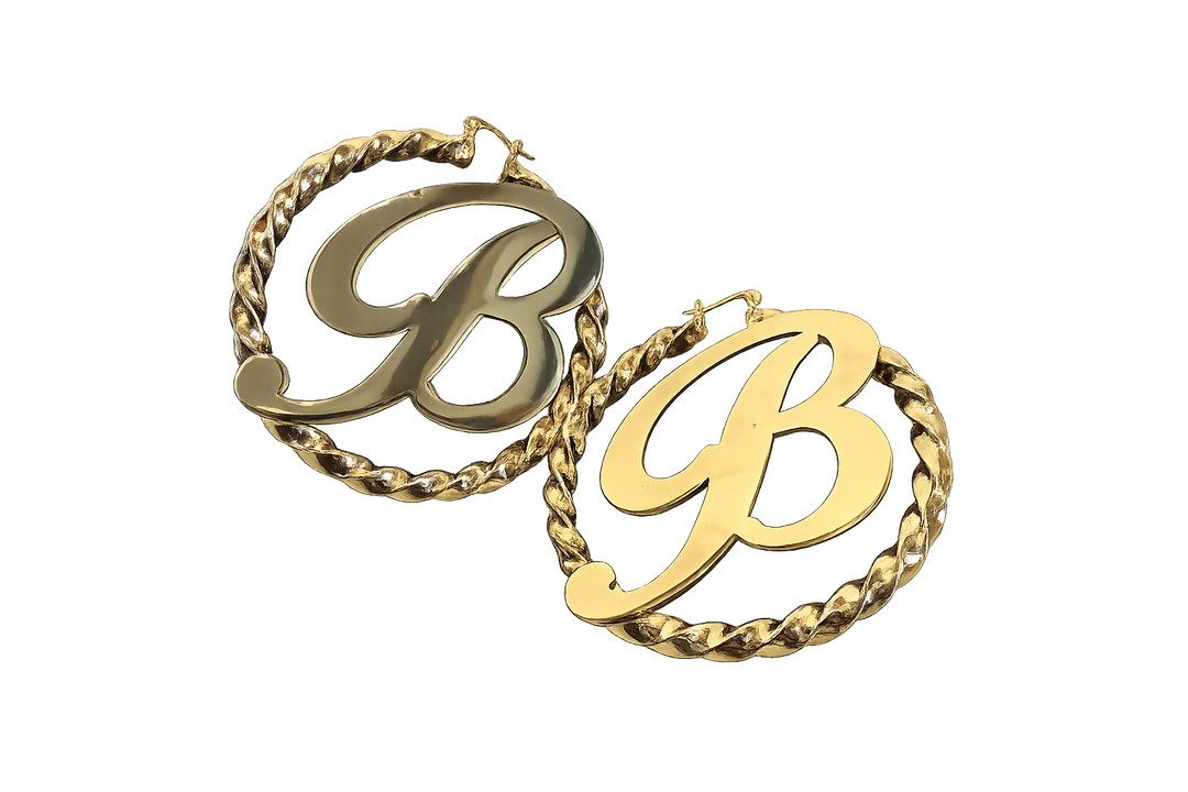 18K Gold Custom Initial Twisted Earrings