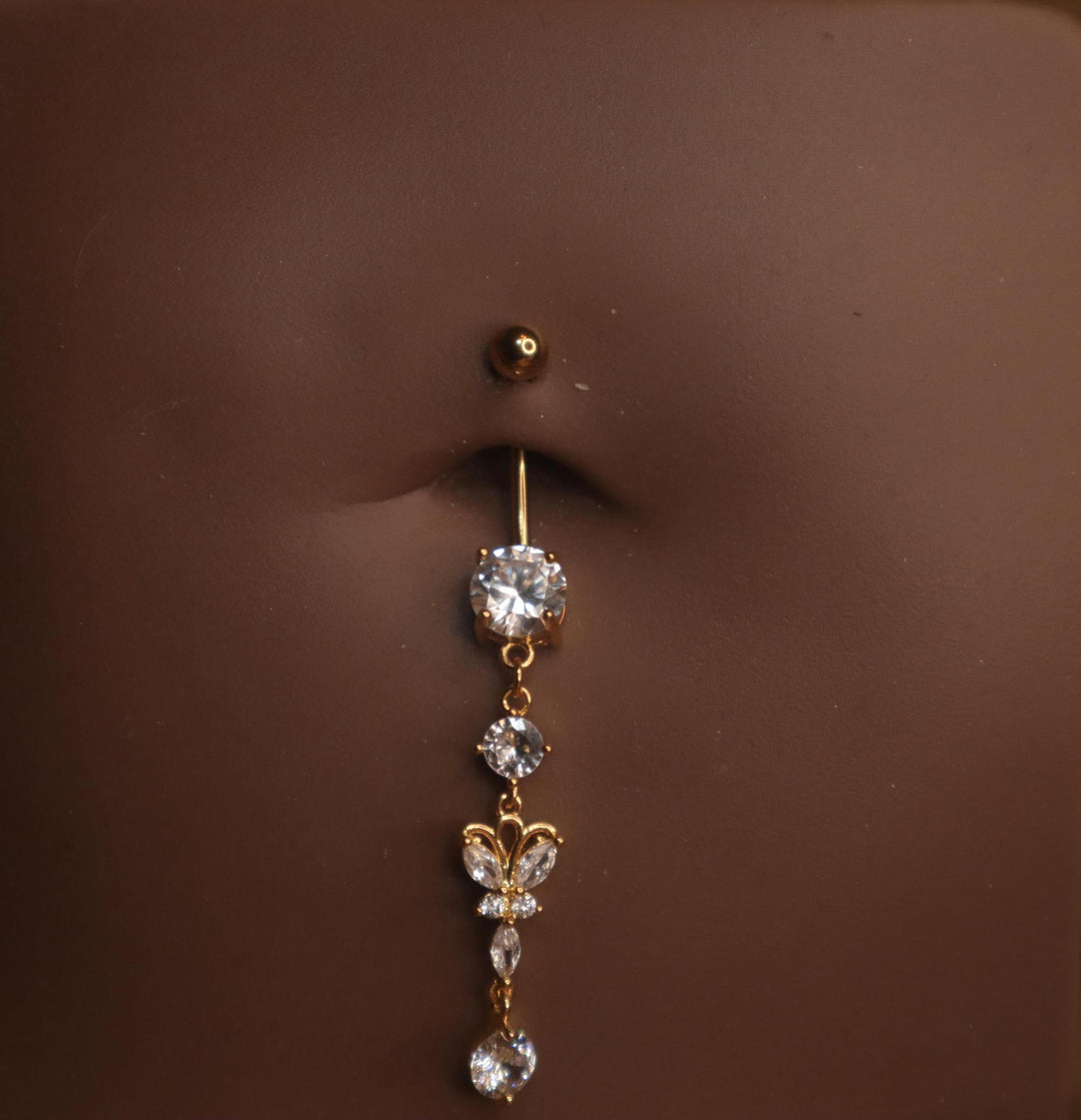 Steel two gem cute one butterfly plus size navel