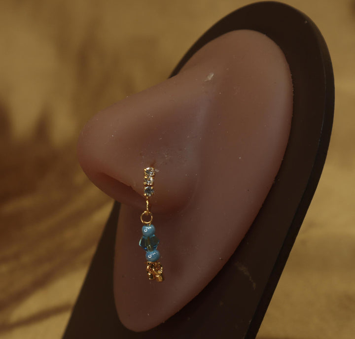 Sophisticated Gold Dangling Nose Hoop with Ball Accents