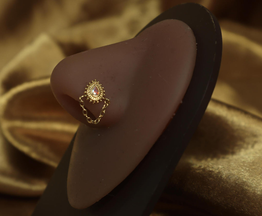 Oval Opal Chain Nose Stud