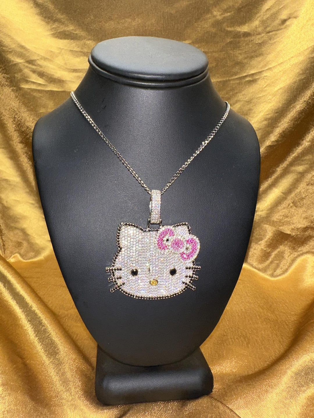 Pretty Cz Gems Iced Out Kitty Bow Necklace