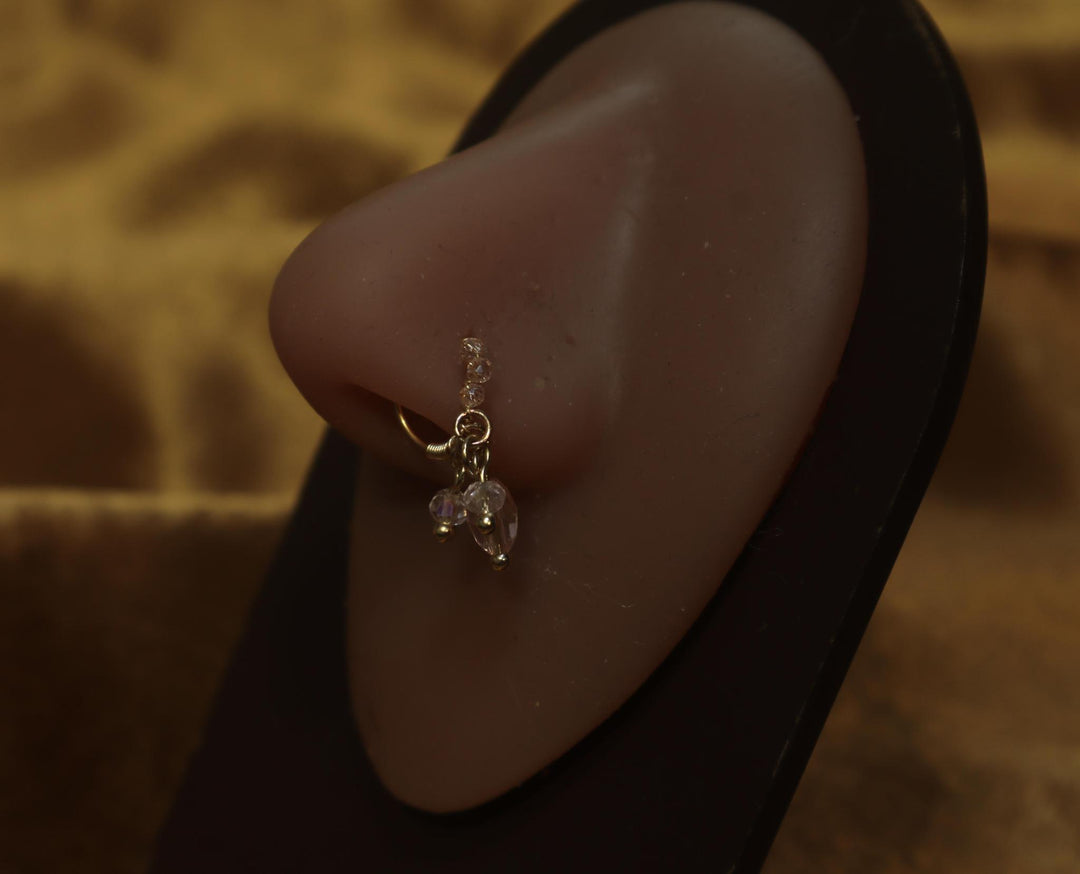 Nose Hoop Wire with Pink Three Beads Dangles