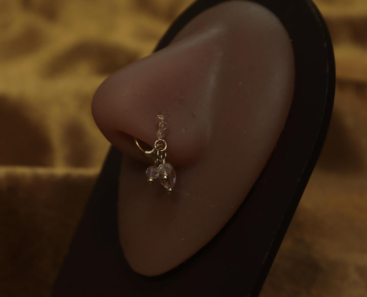 Nose Hoop Wire with Pink Three Beads Dangles