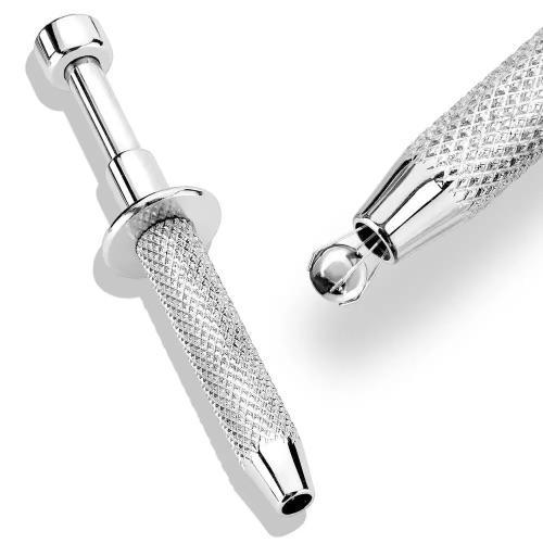 Stainless Steel Push-In Syringe Style Quad Prong Bead and Ball Holder Piercing Tool
