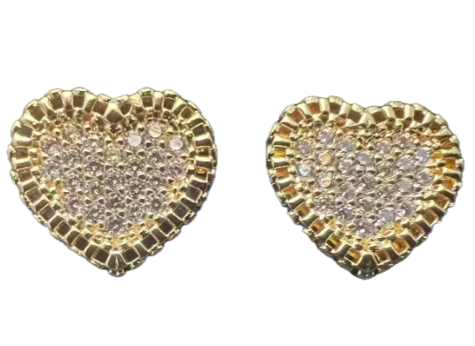 18K Gold Iced Heart Stud Earrings