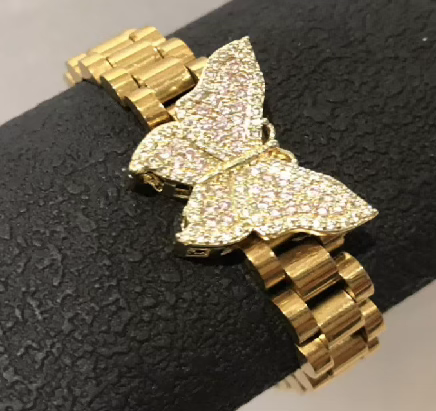 18K Gold Butterfly Rollie Style Link Bracelet