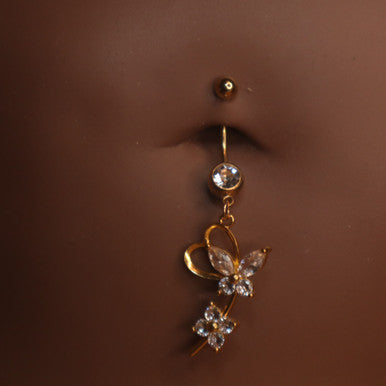 Steel double butterfly plus size navel Ring Body Piercing