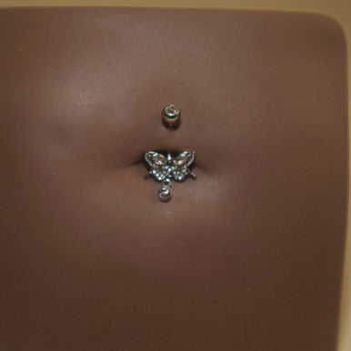 Steel Gem Drop Butterf Navel Button Ring Body Piercing Jewelry