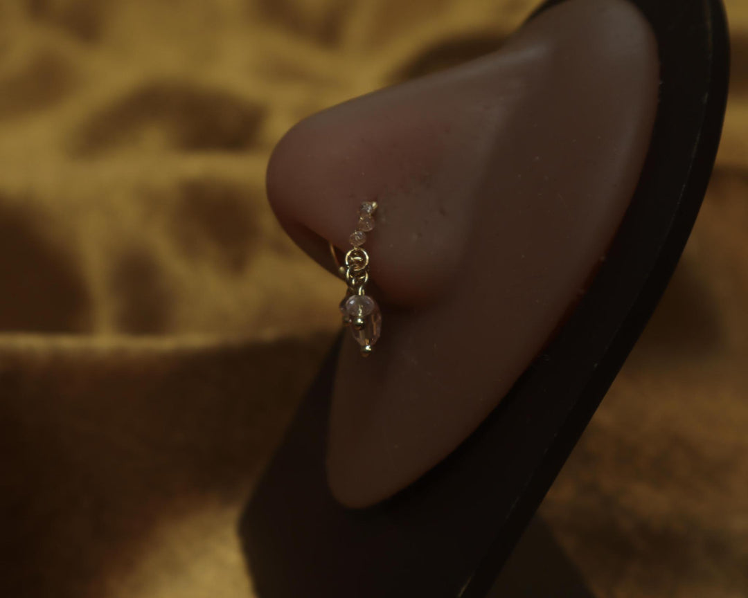 Nose Hoop Wire with Pink Three Beads Dangles