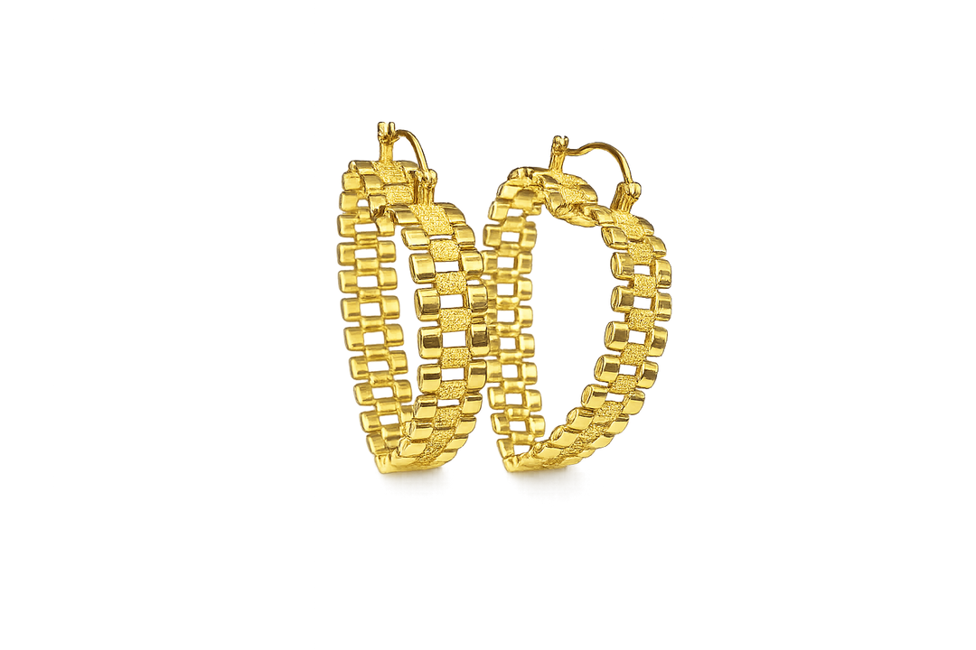 18K Gold Textured Heart Bamboo Hoop Earrings