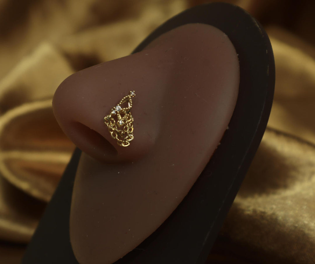 Butterfly Half Circle  Dangle Chain Nose Stud