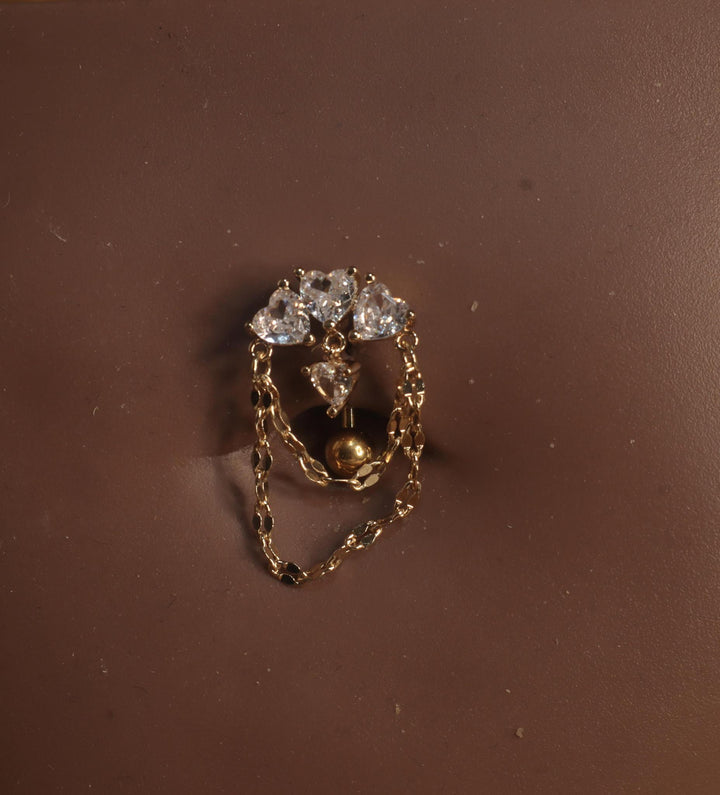 Triple Three Heart Dangle Navel Ring