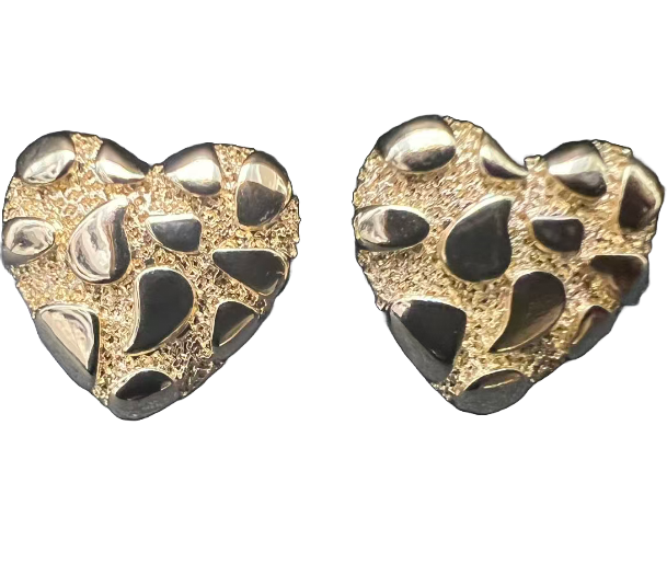 Gold Big Heart Nugget Statement Earrings