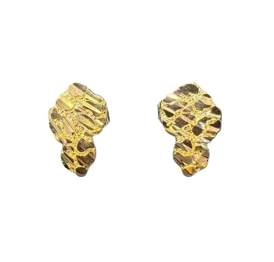 Authentic 18K Gold African Nugget Stud Earrings