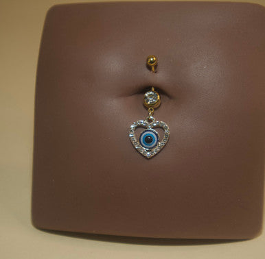 Steel Evil Eye Heart Navel Belly Button Ring