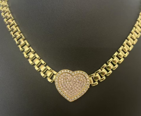 Gold Heart Birthstone Rollie Chain Pendant Necklace