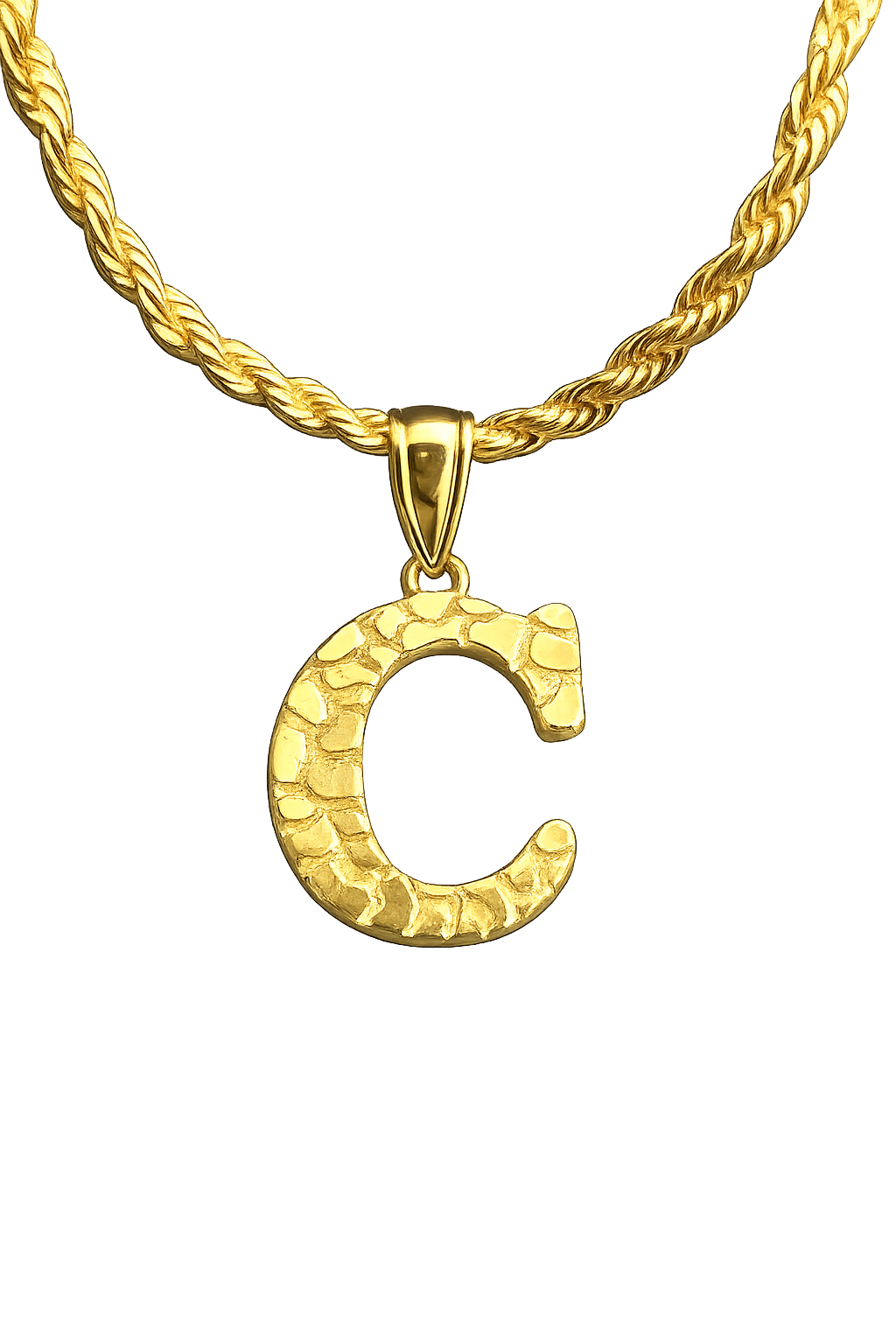 18K Gold Nugget Initial Pendant Necklace