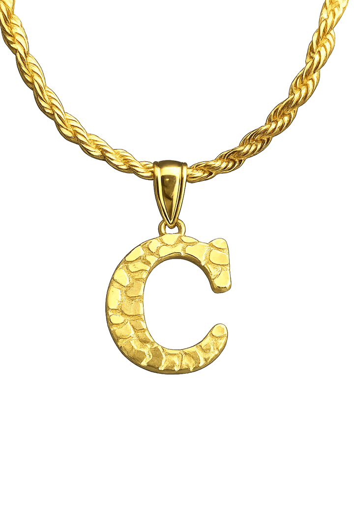 18K Gold Nugget Initial Pendant Necklace