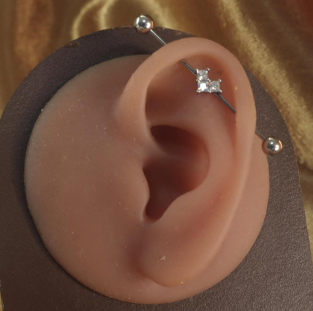 Steel New Pixel Clear Gem Heart Industrial Barbell Body Piercing