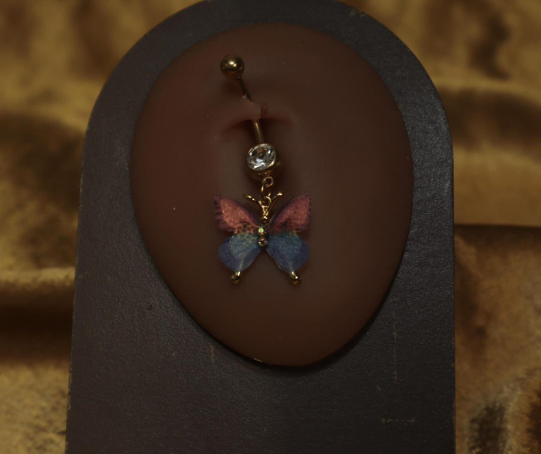 Butterfly Pink and Blue Belly Button Ring