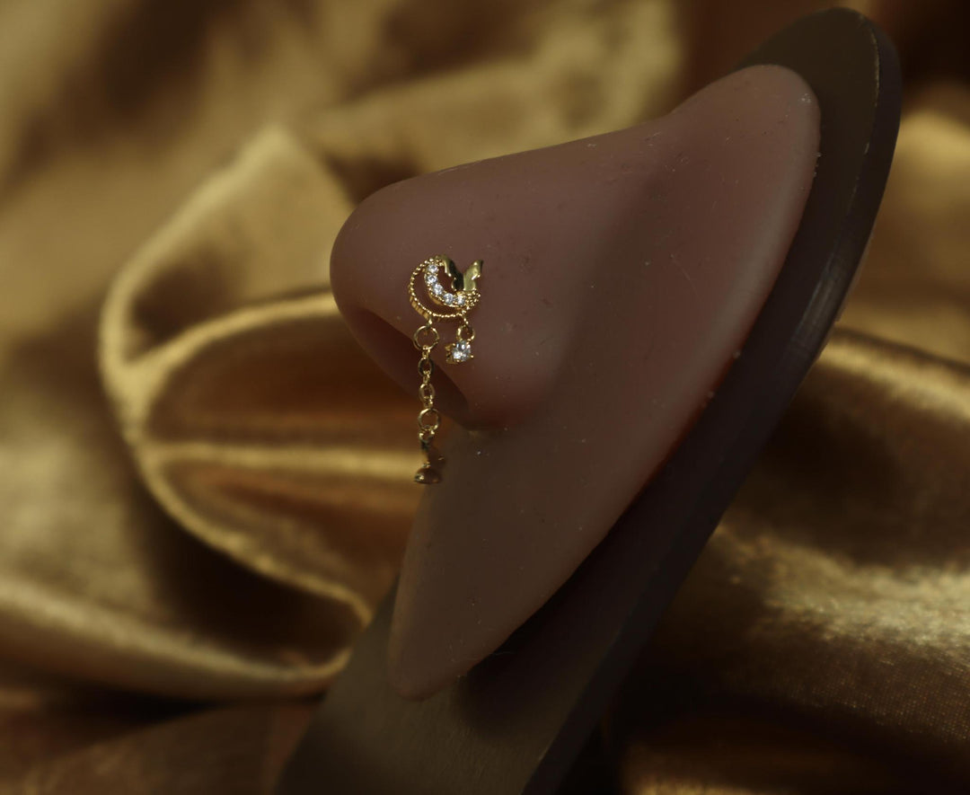 Half Wing Butterfly Chain Nose Stud