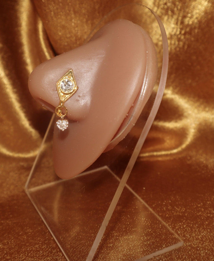 Triangle Dangling Heart Nose Cuff Faux