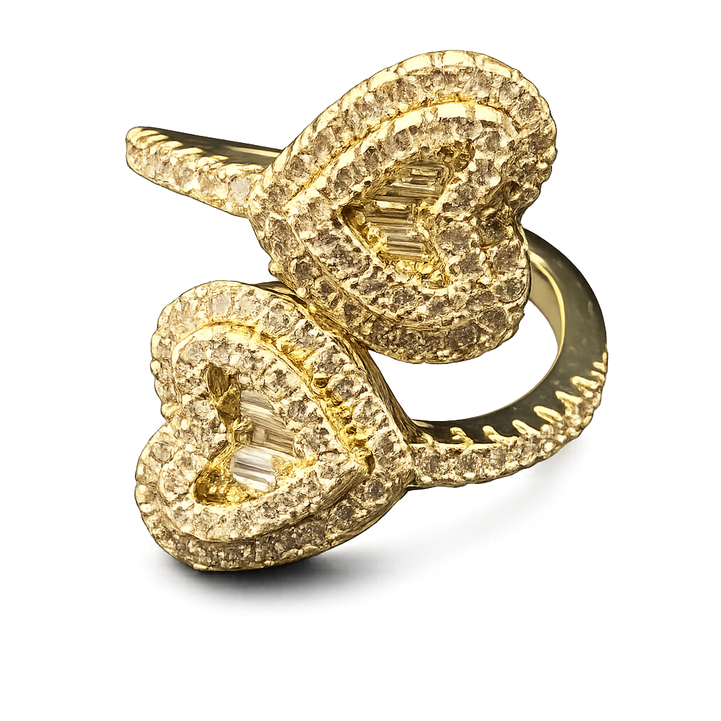 Gold Double Heart Adjustable Ring