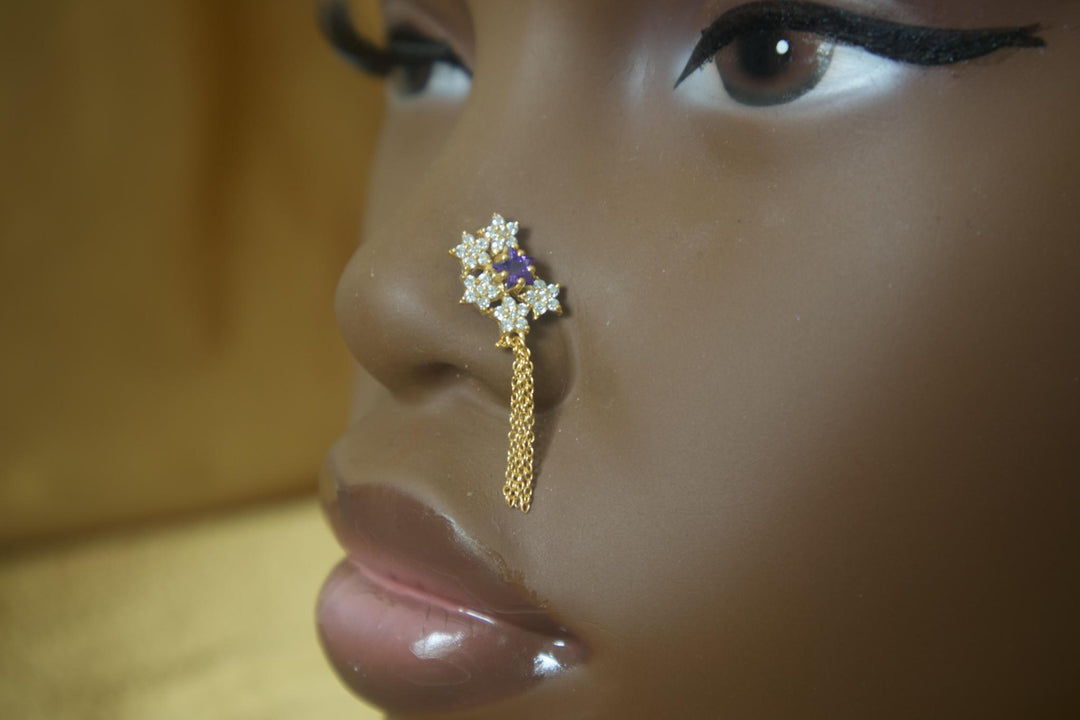 Dangle Chain Six Star Gem Nose Stud Piercing Jewelry