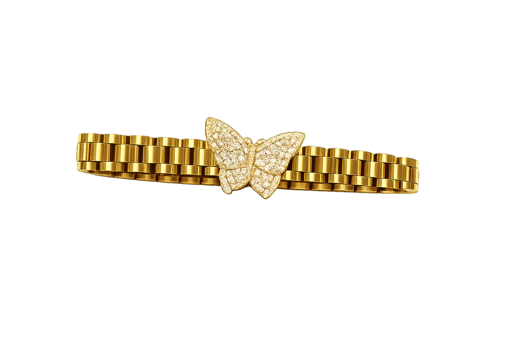 18K Gold Butterfly Rollie Style Link Bracelet