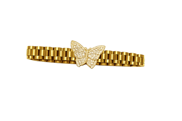 18K Gold Butterfly Rollie Style Link Bracelet