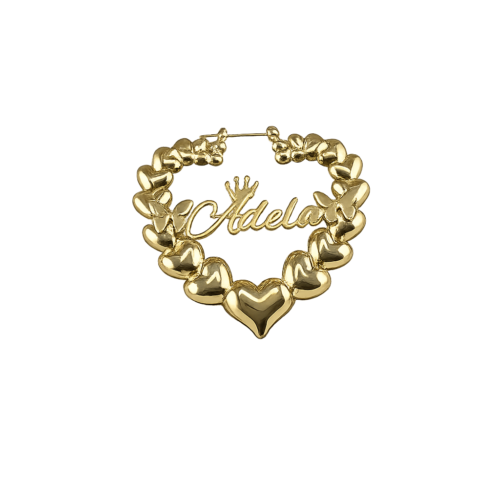 Personalized Cursive Name Heart Bamboo Hoop Earrings